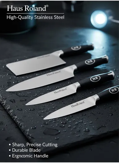 6-Pieces Premium Kitchen Knife Set With Wooden Block (W12 × D12 × H21)cm - Black