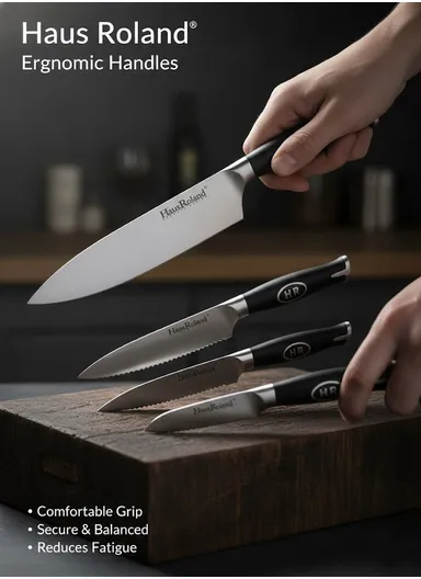 6-Pieces Premium Kitchen Knife Set With Wooden Block (W12 × D12 × H21)cm - Black