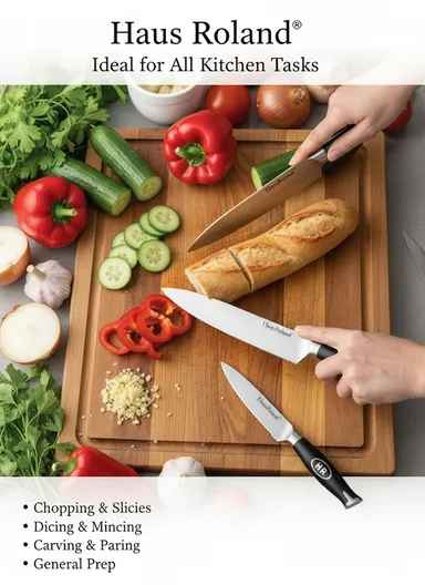 6-Pieces Premium Kitchen Knife Set With Wooden Block (W12 × D12 × H21)cm - Black