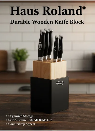 6-Pieces Premium Kitchen Knife Set With Wooden Block (W12 × D12 × H21)cm - Black