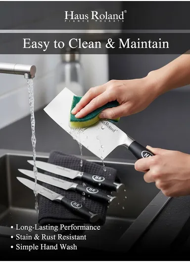 6-Pieces Premium Kitchen Knife Set With Wooden Block (W12 × D12 × H21)cm - Black