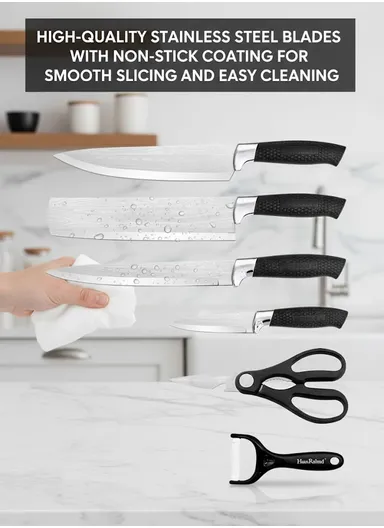 6-Pieces Kitchen Knife Set with Non-Stick Coated Blades &amp; Ceramic Peeler HR011-1