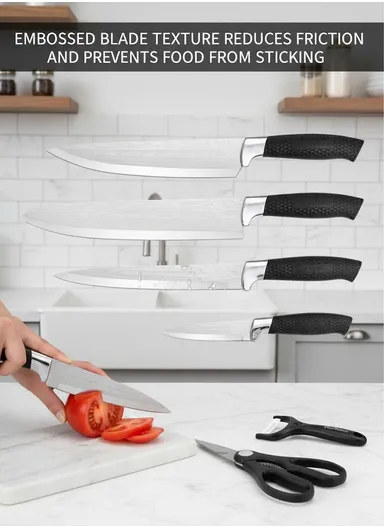 6-Pieces Kitchen Knife Set with Non-Stick Coated Blades &amp; Ceramic Peeler HR011-1