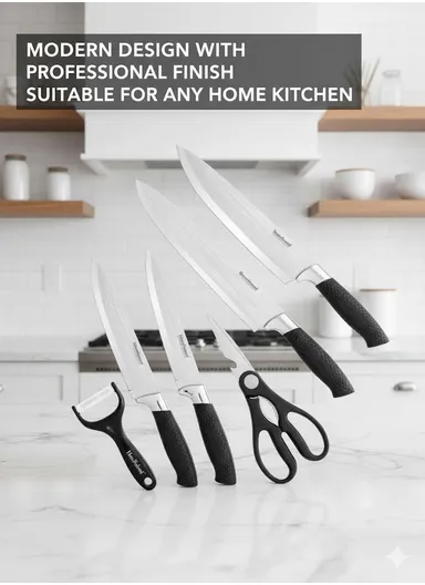 6-Pieces Kitchen Knife Set with Non-Stick Coated Blades &amp; Ceramic Peeler HR011-1