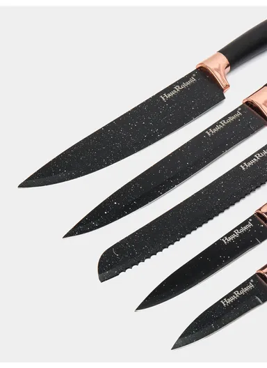 19-Pieces Premium Kitchen Utensils &amp; Knife Set With Holder and Cutting Board (W21 × D14 × H23)cm - Black