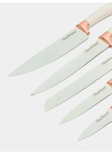 19-Pieces Premium Kitchen Utensils &amp; Knife Set With Holder and Cutting Board (W21 × D14 × H23)cm - White