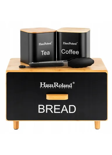 Bamboo Drawer-Style Bread Box with 2 Storage Canisters - Black