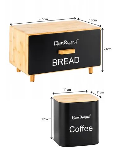Bamboo Drawer-Style Bread Box with 2 Storage Canisters - Black