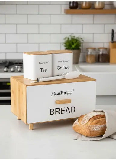 Bamboo Drawer-Style Bread Box with 2 Storage Canisters - Black