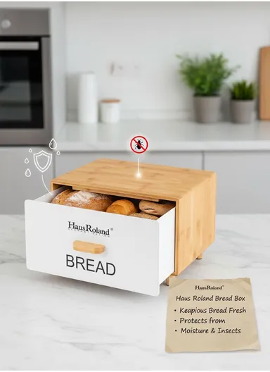 Bamboo Drawer-Style Bread Box with 2 Storage Canisters - Black