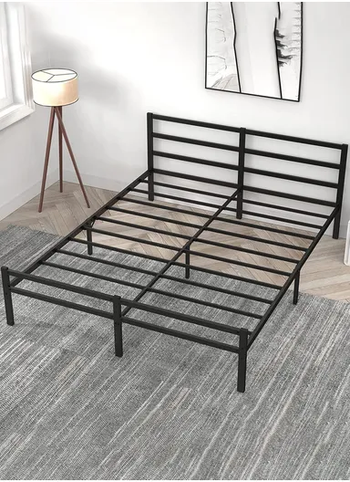 55-inch Heavy-Duty Twin Size Steel Bed Frame with Anti-Slide Locks &amp; Protective Non-Scratch Feet (L190 x W140 x H45)cm - Black