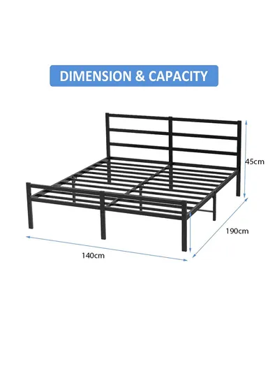 55-inch Heavy-Duty Twin Size Steel Bed Frame with Anti-Slide Locks &amp; Protective Non-Scratch Feet (L190 x W140 x H45)cm - Black