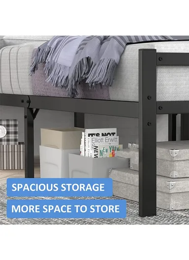 55-inch Heavy-Duty Twin Size Steel Bed Frame with Anti-Slide Locks &amp; Protective Non-Scratch Feet (L190 x W140 x H45)cm - Black