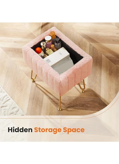 Square Faux Fur Storage Ottoman Stool with Metal Legs &amp; Hidden Storage (W40 x D30 x H48.5)cm - Pink