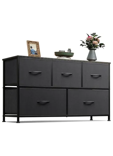 2-Layer 5-Drawer Fabric Storage Dresser, Large Capacity Non-Woven Organizer Cabinet with Metal Frame (W100 x D30 x H54)cm - Black