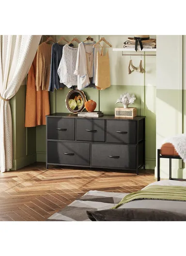 2-Layer 5-Drawer Fabric Storage Dresser, Large Capacity Non-Woven Organizer Cabinet with Metal Frame (W100 x D30 x H54)cm - Black