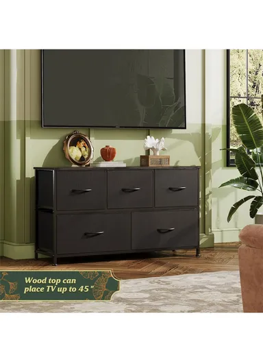 2-Layer 5-Drawer Fabric Storage Dresser, Large Capacity Non-Woven Organizer Cabinet with Metal Frame (W100 x D30 x H54)cm - Black