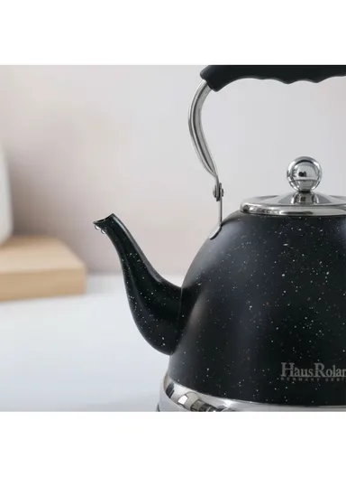 1.5L Stainless Steel Tea Kettle With Bakelite Handle &amp; Color-Coated Body - Black