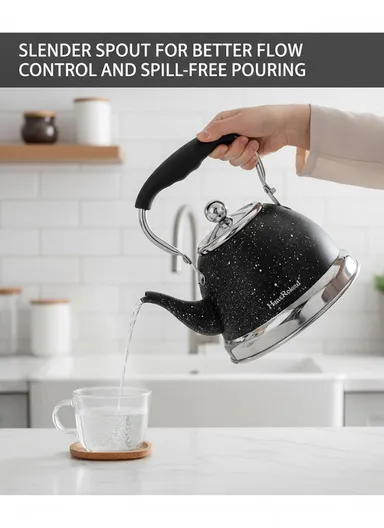 1.5L Stainless Steel Tea Kettle With Bakelite Handle &amp; Color-Coated Body - Black