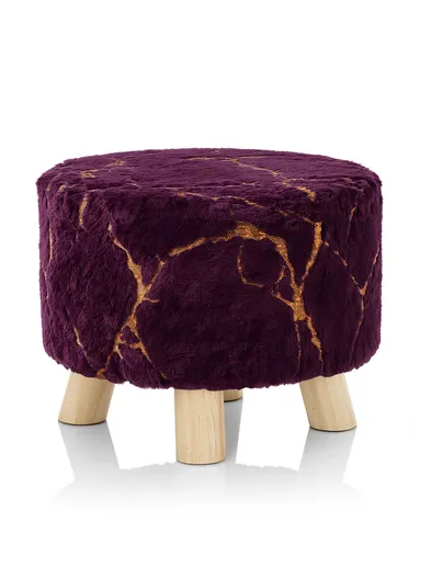 Simple Creative Children Faux Fur with Gold Stamped Small Stool Portable, Anti-Slip Top &amp; Space-Saving Design (D26 x H25)cm - Dark Purple