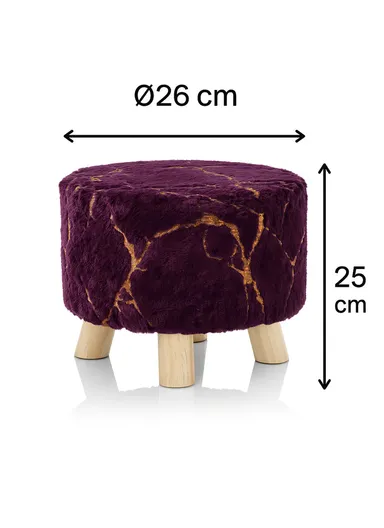 Simple Creative Children Faux Fur with Gold Stamped Small Stool Portable, Anti-Slip Top &amp; Space-Saving Design (D26 x H25)cm - Dark Purple