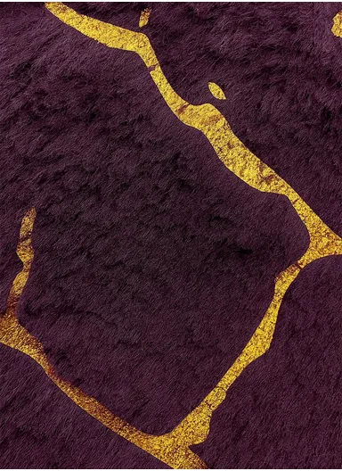 Simple Creative Children Faux Fur with Gold Stamped Small Stool Portable, Anti-Slip Top &amp; Space-Saving Design (D26 x H25)cm - Dark Purple