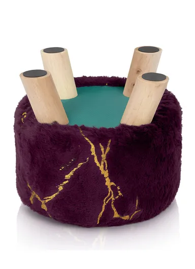 Simple Creative Children Faux Fur with Gold Stamped Small Stool Portable, Anti-Slip Top &amp; Space-Saving Design (D26 x H25)cm - Dark Purple