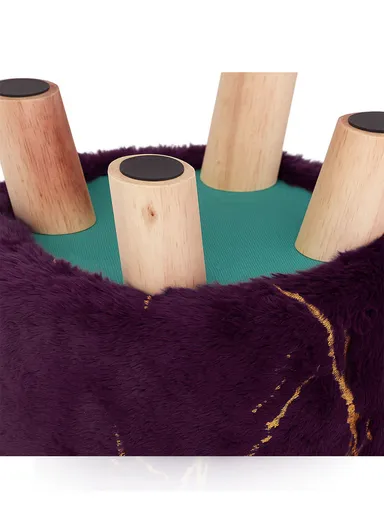 Simple Creative Children Faux Fur with Gold Stamped Small Stool Portable, Anti-Slip Top &amp; Space-Saving Design (D26 x H25)cm - Dark Purple