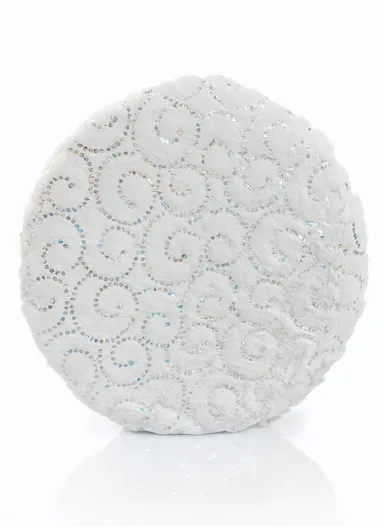 Simple Creative Faux Fur with Gold Stamped Small Stool Portable, Anti-Slip Top &amp; Space-Saving Design (D26 x H25)cm - White