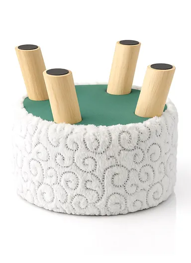 Simple Creative Faux Fur with Gold Stamped Small Stool Portable, Anti-Slip Top &amp; Space-Saving Design (D26 x H25)cm - White