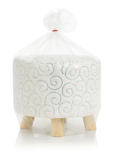 Simple Creative Faux Fur with Gold Stamped Small Stool Portable, Anti-Slip Top &amp; Space-Saving Design (D26 x H25)cm - White