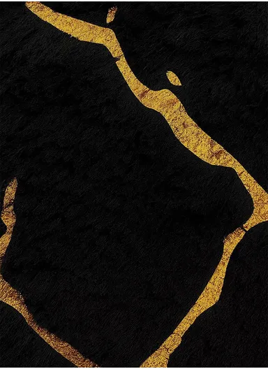 Simple Creative Faux Fur with Gold Stamped Small Stool Portable, Anti-Slip Top &amp; Space-Saving Design (D26 x H25)cm - Black