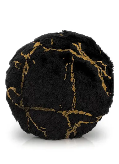 Simple Creative Faux Fur with Gold Stamped Small Stool Portable, Anti-Slip Top &amp; Space-Saving Design (D26 x H25)cm - Black