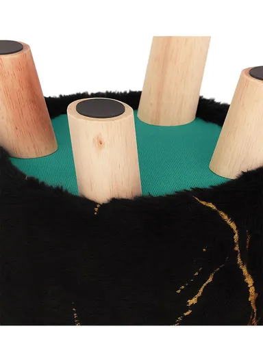 Simple Creative Faux Fur with Gold Stamped Small Stool Portable, Anti-Slip Top &amp; Space-Saving Design (D26 x H25)cm - Black