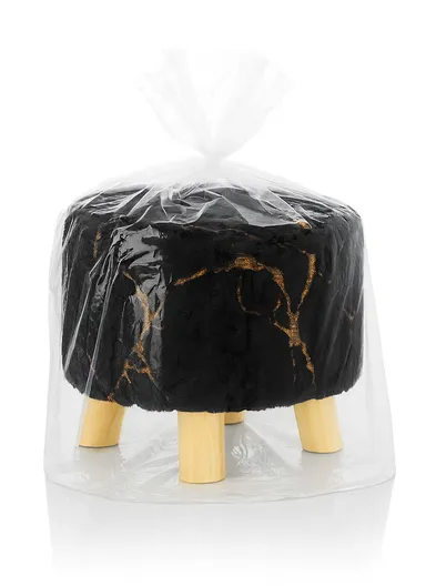 Simple Creative Faux Fur with Gold Stamped Small Stool Portable, Anti-Slip Top &amp; Space-Saving Design (D26 x H25)cm - Black