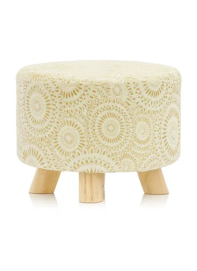 Simple Creative Children Faux Fur with Gold Stamped Small Stool Portable, Anti-Slip Top &amp; Space-Saving Design (D26 x H25)cm - Beige