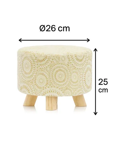 Simple Creative Faux Fur with Gold Stamped Small Stool Portable, Anti-Slip Top &amp; Space-Saving Design (D26 x H25)cm - Beige