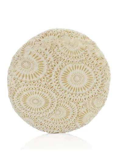 Simple Creative Faux Fur with Gold Stamped Small Stool Portable, Anti-Slip Top &amp; Space-Saving Design (D26 x H25)cm - Beige