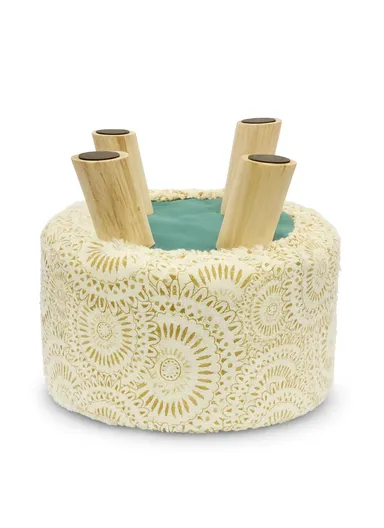 Simple Creative Faux Fur with Gold Stamped Small Stool Portable, Anti-Slip Top &amp; Space-Saving Design (D26 x H25)cm - Beige