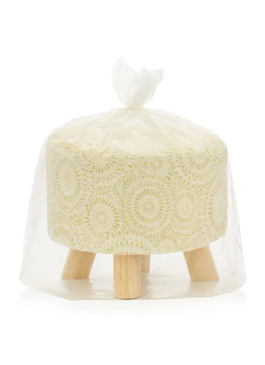 Simple Creative Faux Fur with Gold Stamped Small Stool Portable, Anti-Slip Top &amp; Space-Saving Design (D26 x H25)cm - Beige