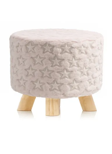 Simple Creative Children Faux Fur with Gold Stamped Small Stool Portable, Anti-Slip Top &amp; Space-Saving Design (D26 x H25)cm - Pink