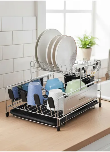 Multifunctional Stainless Steel Kitchen Dish Rack with Draining Tray (L48 x W33 x H25.5)cm