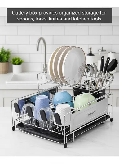 Multifunctional Stainless Steel Kitchen Dish Rack with Draining Tray (L48 x W33 x H25.5)cm