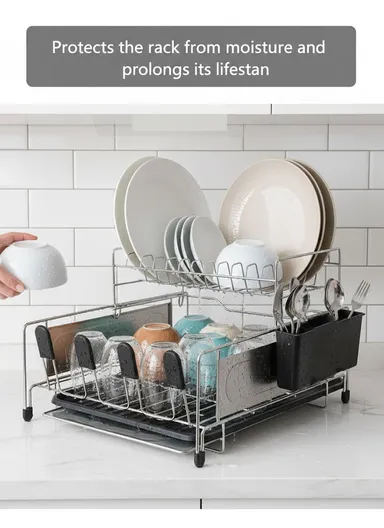 Multifunctional Stainless Steel Kitchen Dish Rack with Draining Tray (L48 x W33 x H25.5)cm