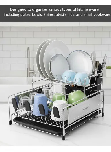 Multifunctional Stainless Steel Kitchen Dish Rack with Draining Tray (L48 x W33 x H25.5)cm