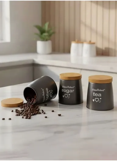 3-Pieces Kitchen Storage Canister Set with Bamboo Lids (D11 × H12 cm) - Grey