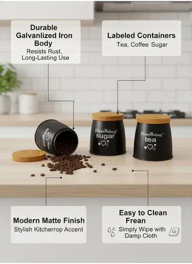 3-Pieces Kitchen Storage Canister Set with Bamboo Lids (D11 × H12 cm) - Grey