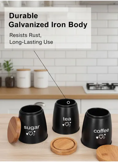 3-Pieces Kitchen Storage Canister Set with Bamboo Lids (D11 × H12 cm) - Grey