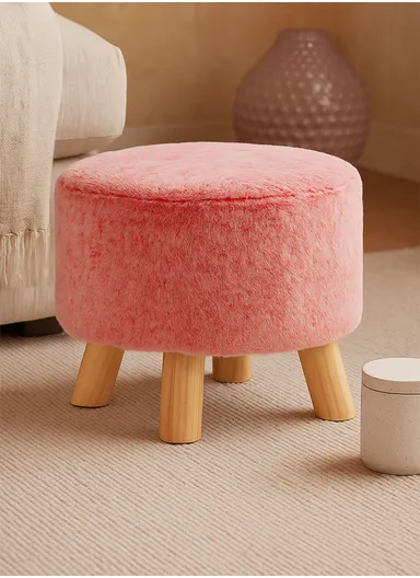 Simple Creative Children Faux Fur Small Stool Portable, Anti-Slip Top &amp; Space-Saving Design (D26 x H25)cm - Red