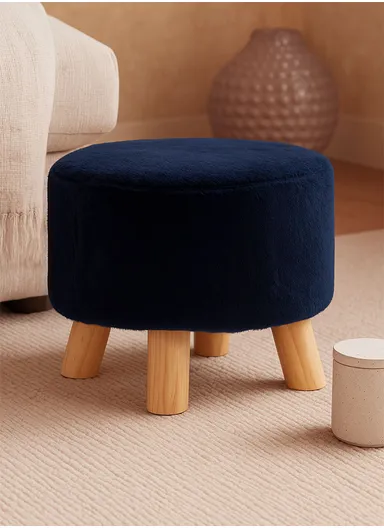 Simple Creative Children Faux Fur Small Stool Portable, Anti-Slip Top &amp; Space-Saving Design (D26 x H25)cm - Navy